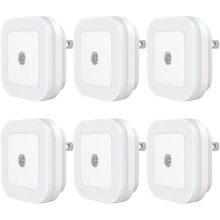 6-Pack Plug-in LED Night Light with Dusk to Dawn Sensor for Hallway,Stairs,Bathroom,Kitchen,Bedroom,Nursery,Kids Room,Daylight White