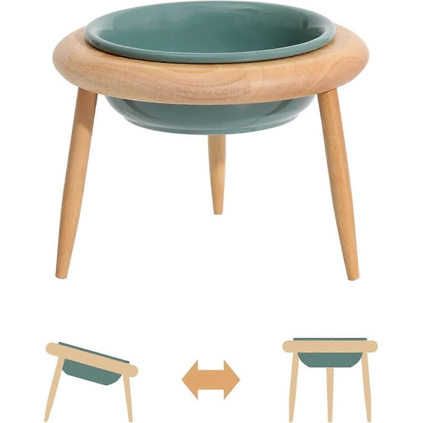 Ceramics Cat Bowl Adjustable Cat Food Bowl Kitty Bowl Raised Tilted Cat Water Bowl Pet Supplies Slanted Elevated Cat Bowl (300ml, Dark Green)