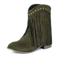 thumbnail image 4 of Women Ankle Boots Women's Fashionable Casual Versatile Cool Winter Tassel Sleeve Boots Short Boots Thick Heel Ankle Boots Green 36, 4 of 6