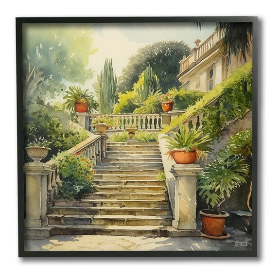 Stupell Industries Luxurious Villa Stairway Botanical & Floral Painting Black Framed Art Print Wall Art, 12 x 12