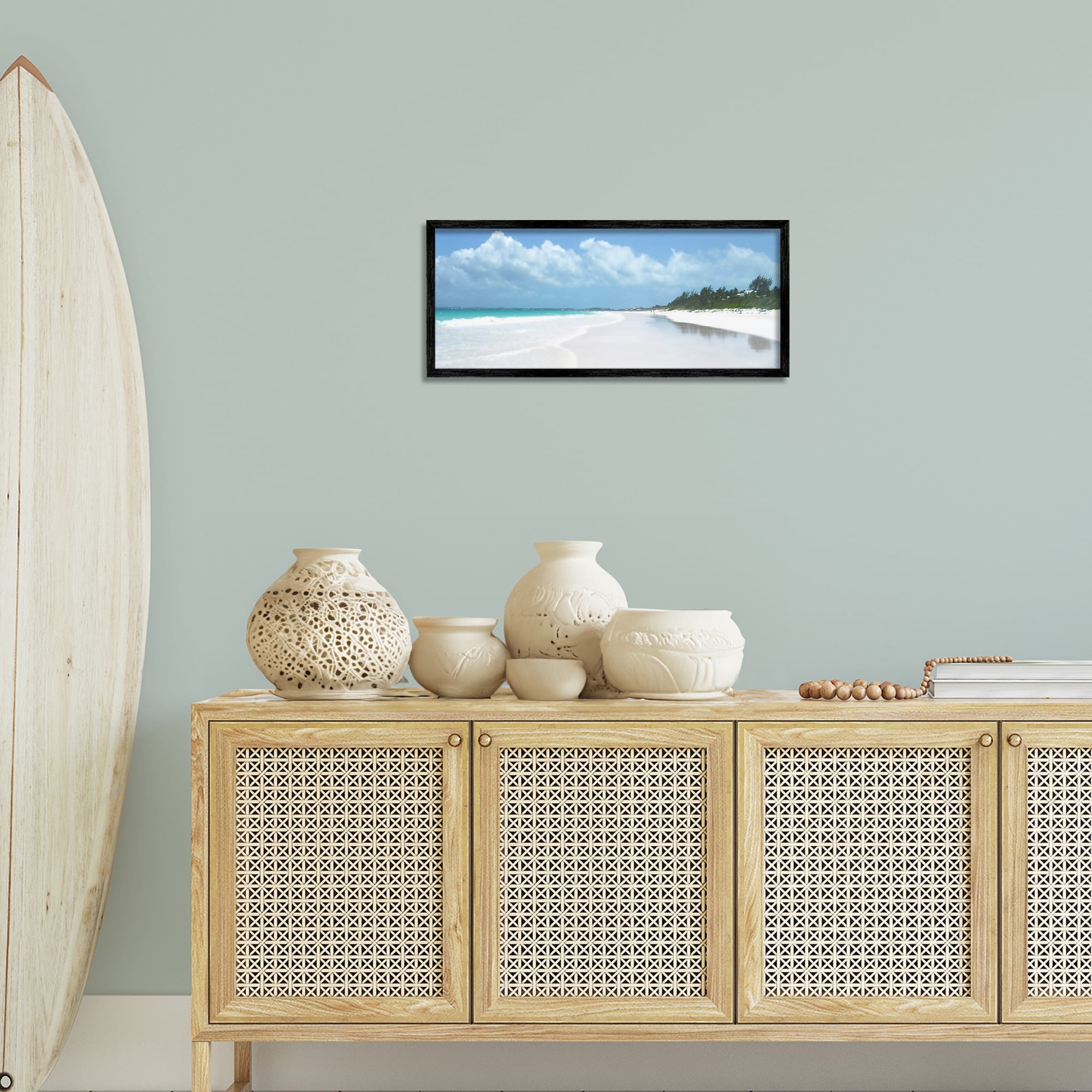 Stupell Industries Pink Sands Shore Landscape Photography Black Framed Art Print Wall Art, 24 x 10