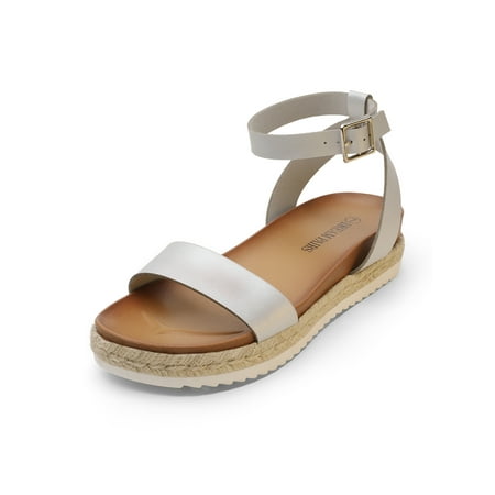 

Women‘s Silver Pu Open Toe Ankle Strap Espadrille Flatform Platform Sandals Women‘s Footwear