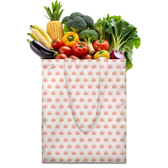 Vintage Food Print Canvas Tote Bag – Reusable Retro Grocery Bag with Cute Peach, Coffee & Smoked Sausage Design | Kawaii Fruit & BBQ Lover Aesthetic