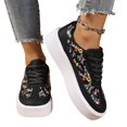thumbnail image 2 of Willtoo Women’s Floral Print Platform Sneakers, Lace Up Low Top Faux Leather Shoes, Thick Chunky Sole Floral Casual Walking Sneakers, 2 of 5