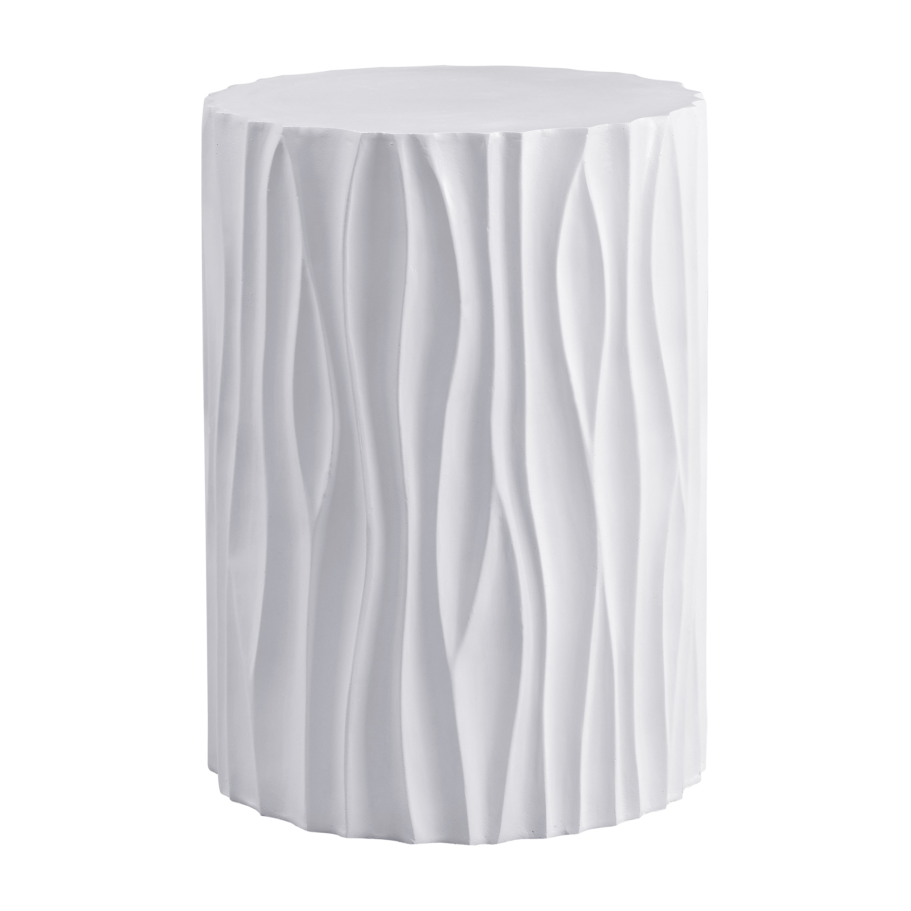 Side Table, Outdoor White Wavy Fluted Design Table for Patio Balcony Garden, White