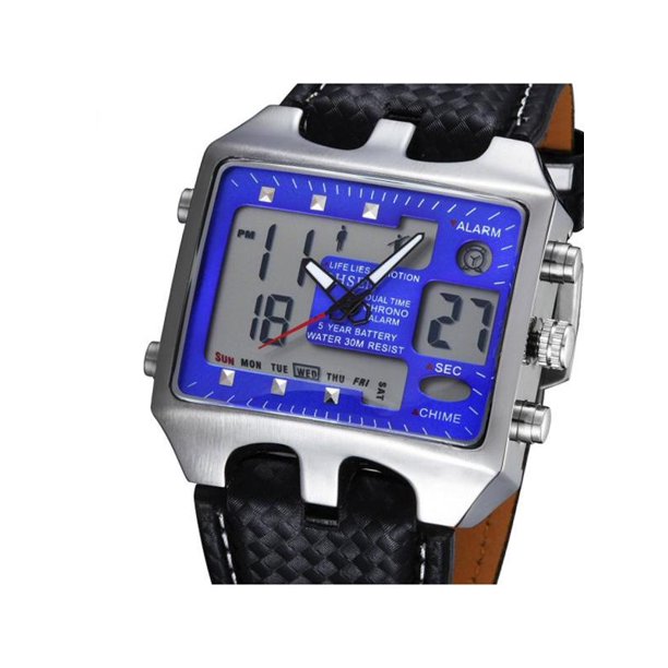 Superhomuse Superhomuse Men Sports Alarm Waterproof Led Analog Digital Leather Band Stainless Steel Buckle Wrist Watch Walmart Com Walmart Com