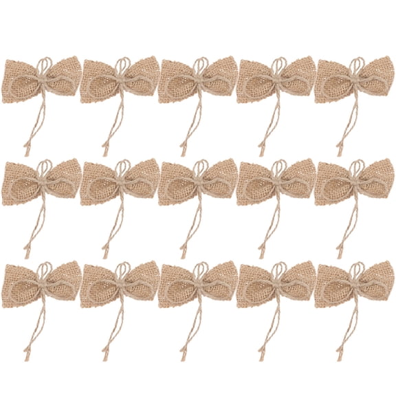HEMOTON 15Pcs Small Burlap Bows for Crafts Wedding Decor Rustic Style Bow Shape Christmas Decorations