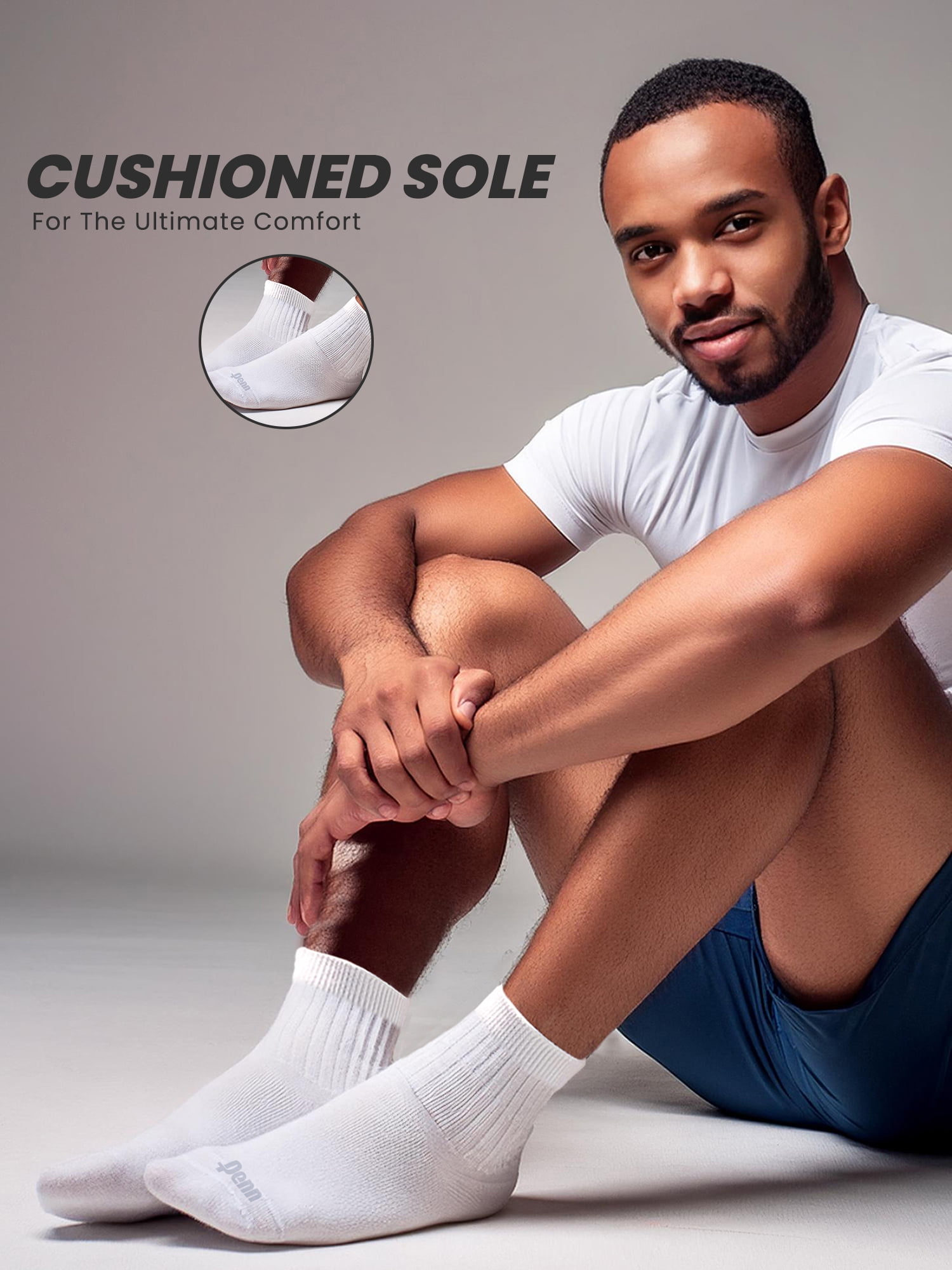 Penn Men’s Cushioned Quarter Socks for Men Breathable Sports Socks for All Day Comfort, 15 Pack, White