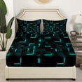 thumbnail image 3 of Erosebridal Geometric Plaid Full Sheet Sets,Black Teal Bedding Full Size,Futuristic Cubes Bed Sheets Set Full Size,Super Cozy Neon Bedroom Decoration,4pcs, 3 of 7