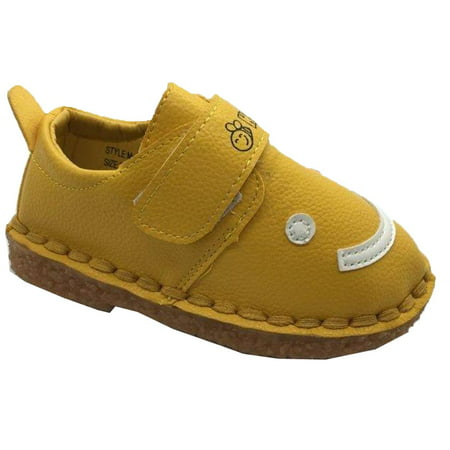 Little Girls Boys Yellow White Smiley Face Strap Sneakers 5-10 Toddler