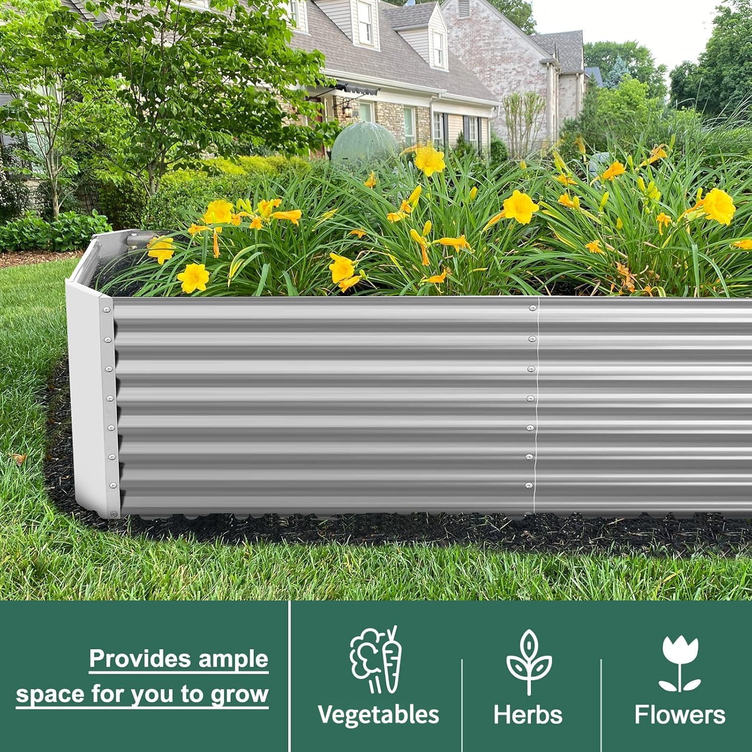 Land Guard 8x4x2ft Raised Rectangle Garden Beds Outdoor,Galvanized Metal Planter Box for Vegetables,Starlight Silver