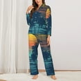 thumbnail image 3 of Junzan Palm Trees Print Womens Pajama Sets,Long Sleeve Button Down For Women Pjs 2 Piece, 3 of 9