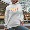 thumbnail image 2 of Cool Aunt Club, Auntie Themed, Groovy Retro Wavy Text Merch Gift, White Hooded Sweatshirt or Hoodie, Small, 2 of 5