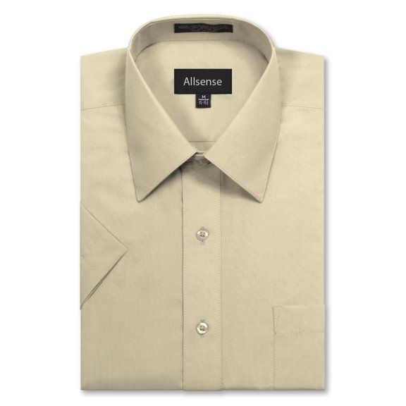 Allsense Men’s Regular-Fit Short-Sleeve Dress Shirt, Beige, Large