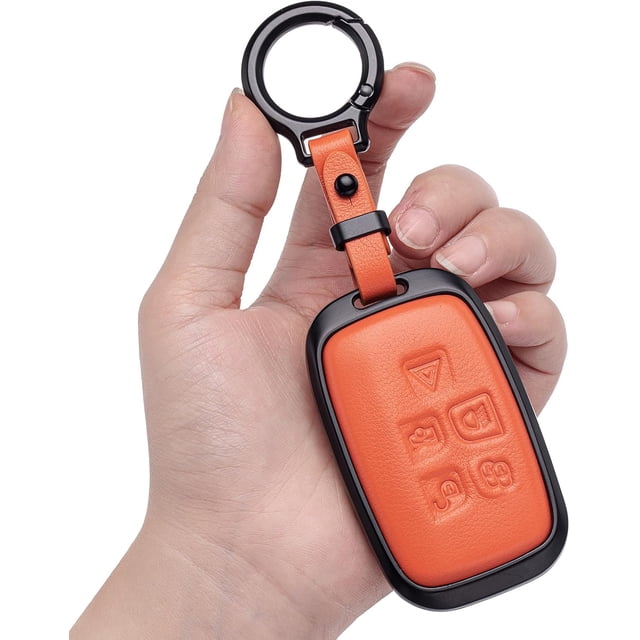 Key Fob Cover Compatible with Fit for Land Rover Evoque Velar Sport Discovery Freelander 2 LR4 and for Jaguar XF XJ XE F-PACE F-TYPE Zinc Alloy Shell Keychain Case Holder Protector,Orange