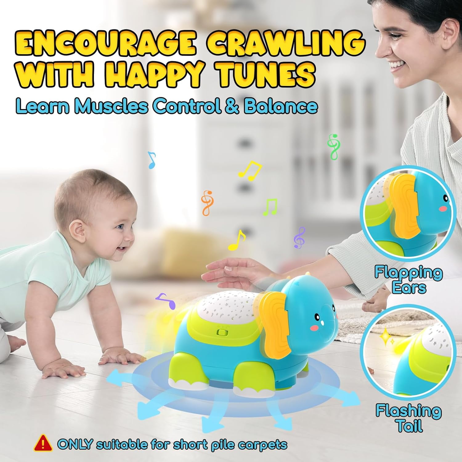 BTEPSGA Baby Crawling Toys 6-12 Months, Musical Moving Toys for Boys & Girls, 0-6 Months Montessori Infant Toys, Gifts for Newborn First Birthday