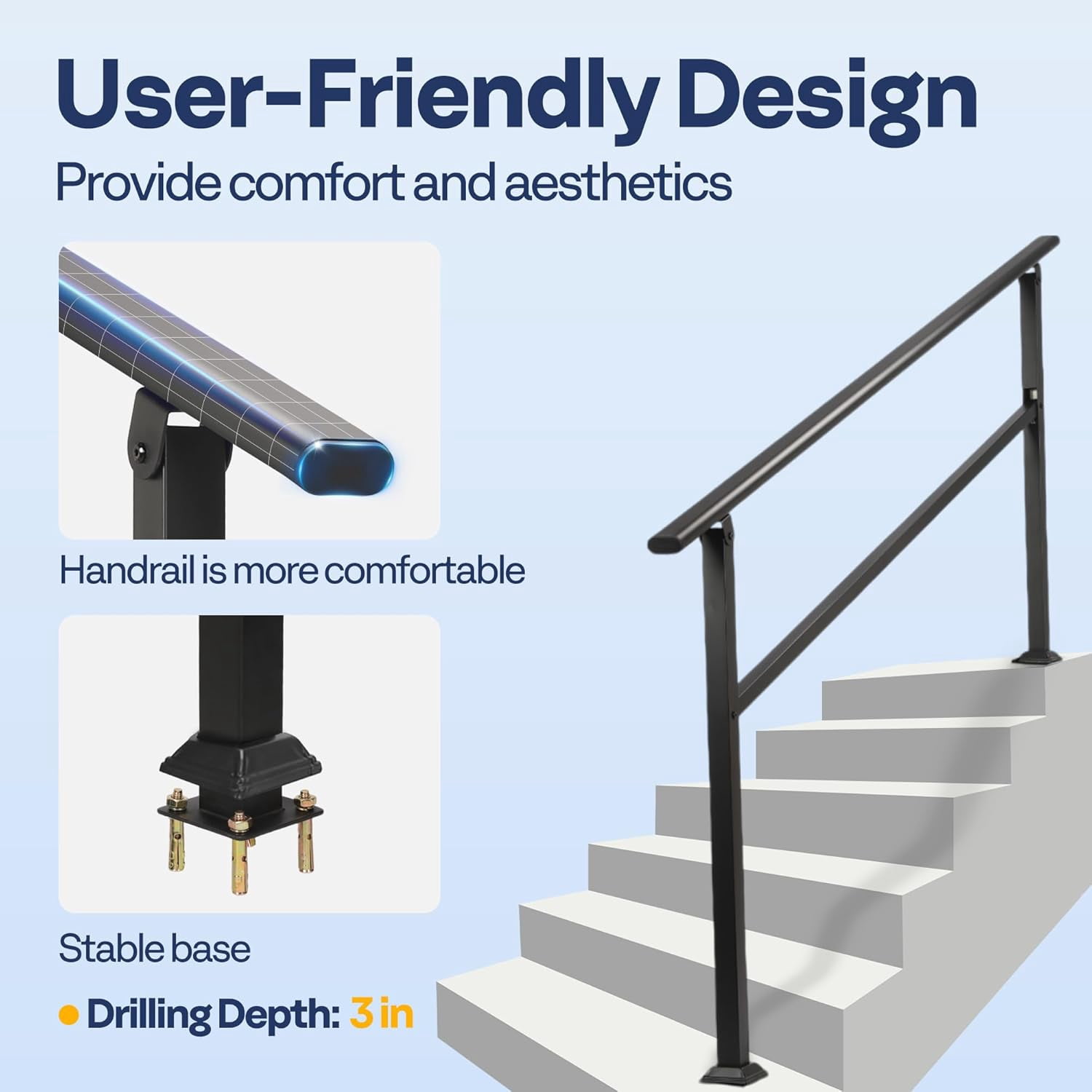 SPECSTAR 2-Pack outdoor handrails, 6-7 Steps Galvanized Steel Railing, for Porch, Deck, or Indoor Stairs
