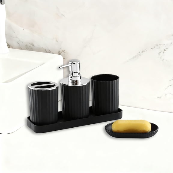 Darzheoy Bathroom Five Piece Set Toothbrush Cup Organizer Tray for Hotel Home Decor Countertop Storage Essential