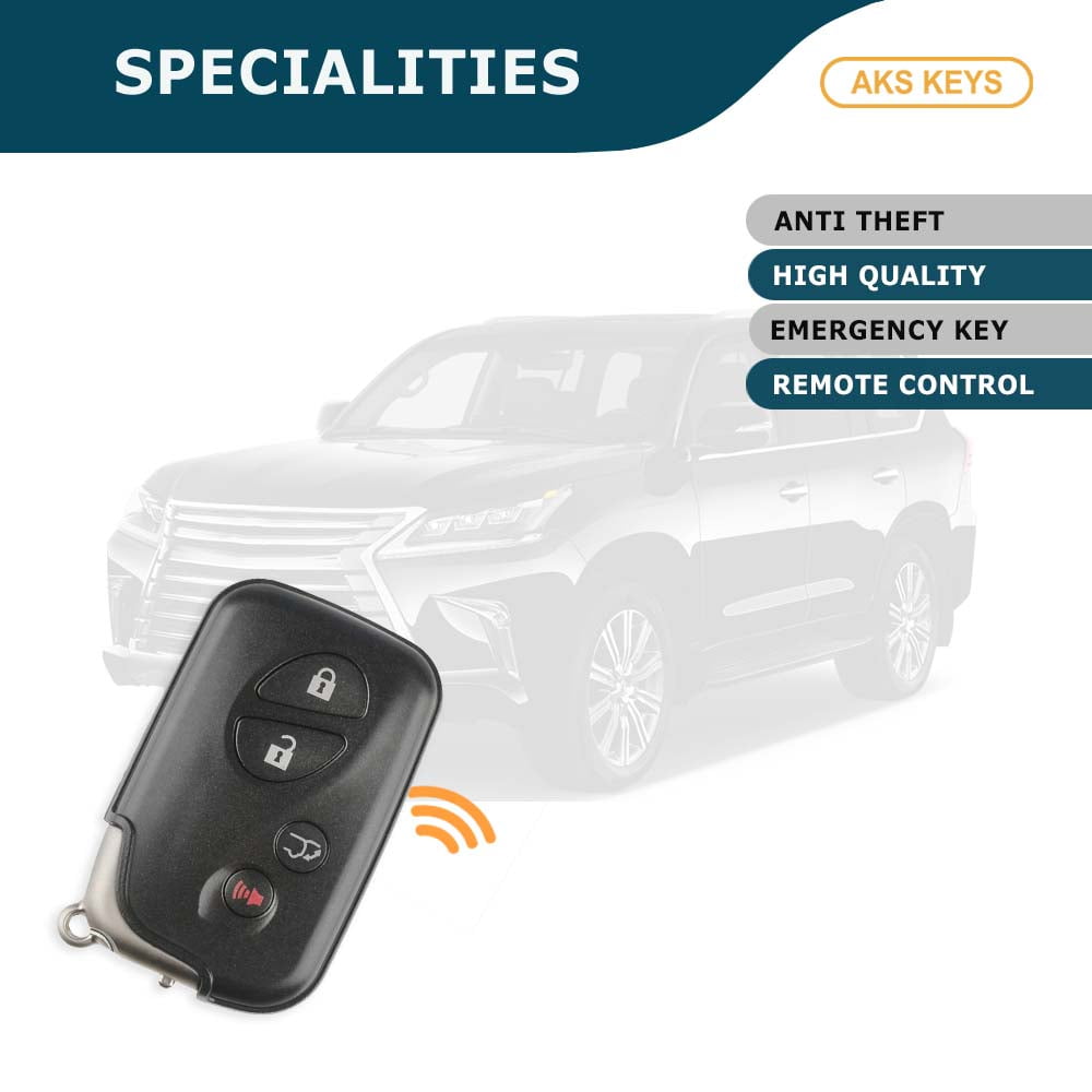 AKS KEYS Replacement for Lexus LX570 Smart Key 4B Fob (Lock, Unlock, Hatch and Panic) That Uses FCC HYQ14AAB