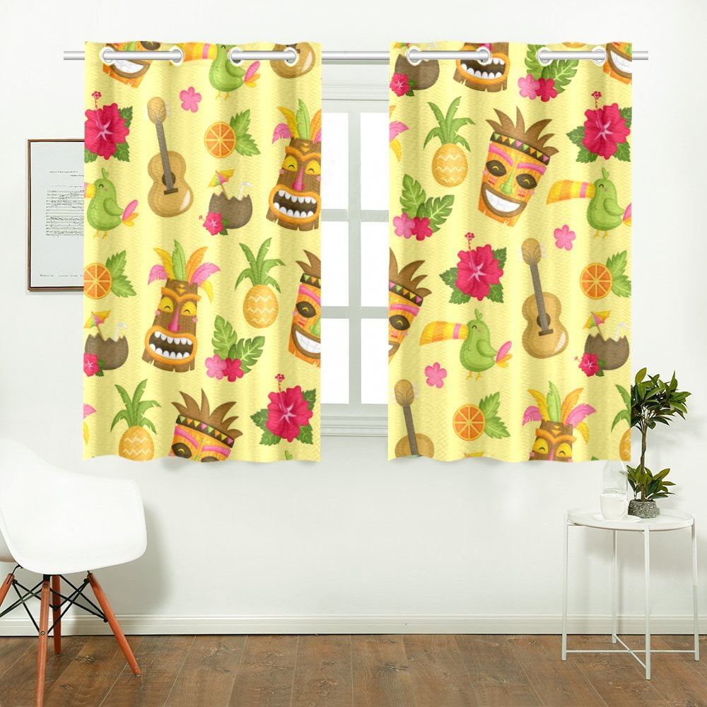 YUSDECOR Hawaii Luau Window Curtains Kitchen Curtain Room Bedroom