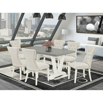 East West Furniture V-Style 7-piece Wood Dining Set in White/Doeskin/Cement