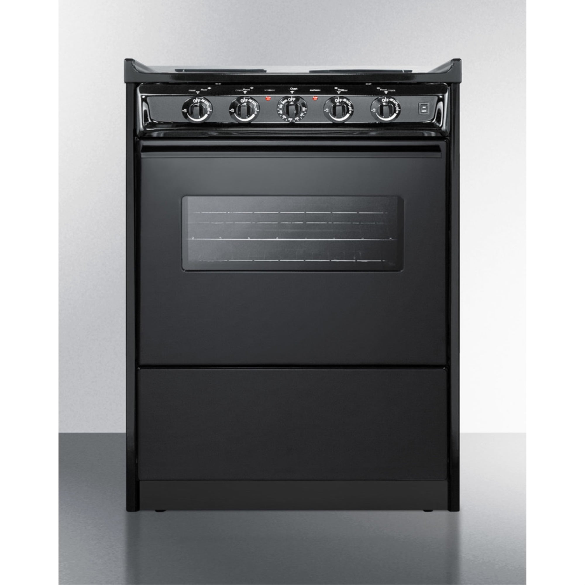 24" wide slide-in style electric coil range in black with window