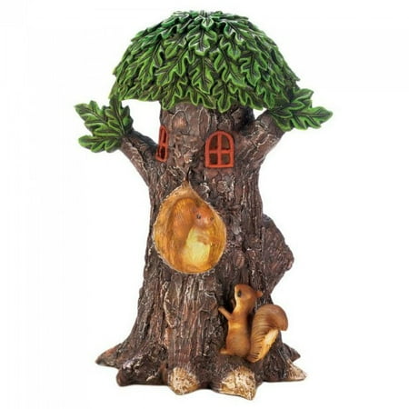 Playful Squirrels - Summerfield Terrace Outdoor Solar Figurines, Playful Squirrels Treehouse Garden Solar Yard Statues