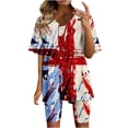 thumbnail image 2 of Ensembles d'Été 2 Pcs pour Femmes Mode Blouse à Col en V Manches Courtes Hauts Shorts Ensemble Décontracté Ensembles de Détente d'Été pour Femmes en Liquidation, 2 of 4