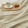 thumbnail image 4 of Chenille Chunky Knit Throw Blanket Chevron Textured Bedding Blanket,50" X 60",Beige, 4 of 5