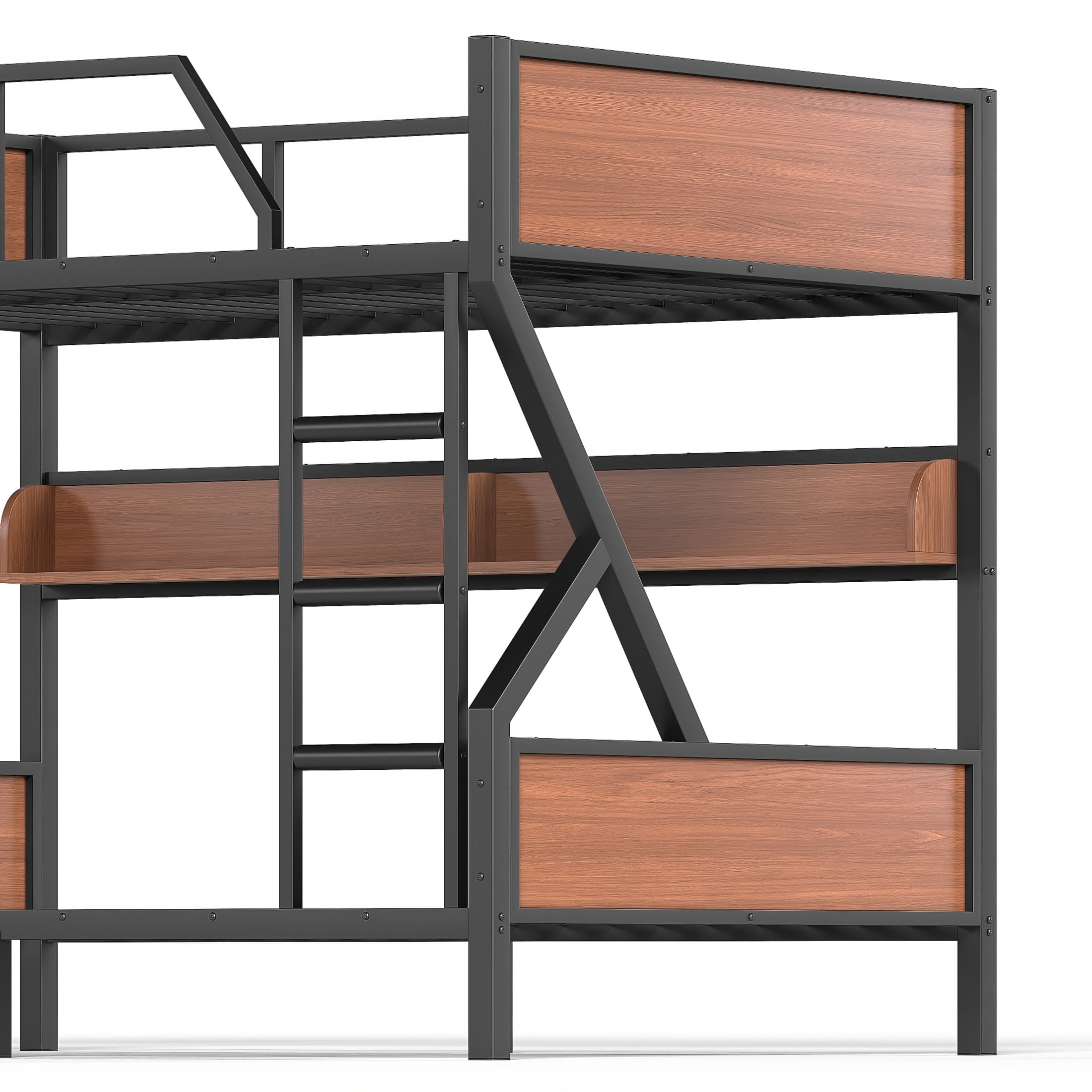 Noble House Full over Full Metal Bunk Bed with Storage Shelves and LED Lights, Black