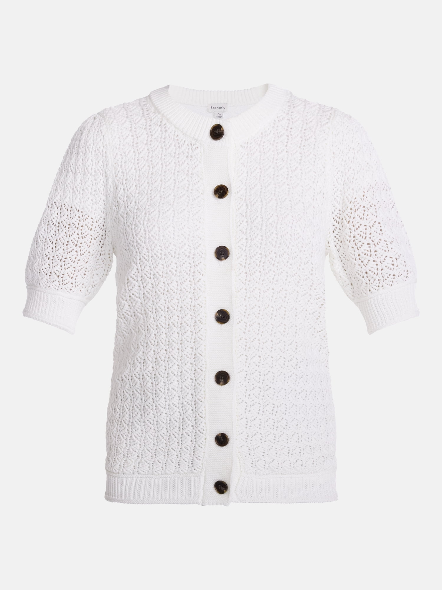 Scenario Women's and Women's Plus Crewneck Cardigan with Short Sleeves, Lightweight, Sizes XS-4X
