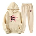 thumbnail image 2 of Feancey Deal of The Day Prime Today Womens Jogging Suits Plus Size Casual Heart Print Hooded Pullover and Long Pant Sets Teen Girl Cute Soft Valentines Day Sweatsuit Set Beige 3XL, 2 of 7