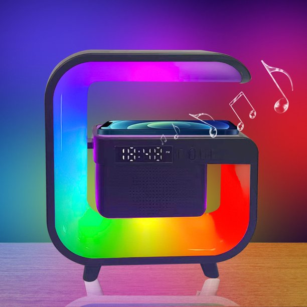 Reloj despertador Altavoz compatible con Bluetooth Luz RGB con estación de carga (negro)