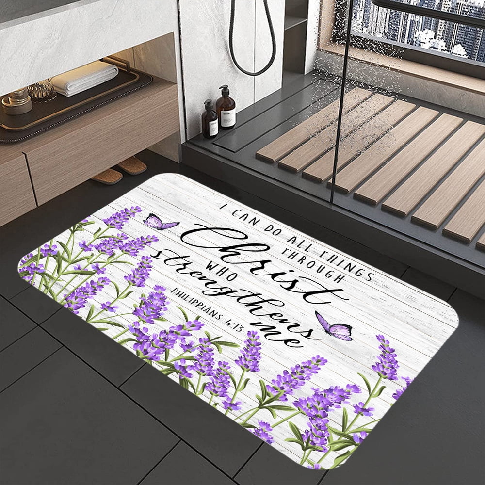 Purple Lavender Bathroom Rugs, I Can Do All Thing Rustic Wooden Non