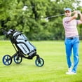 thumbnail image 4 of Gymax 3 Wheels Foldable Golf Push Pull Cart Trolley w/ Adjustable Handle Brake Blue, 4 of 10