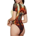 thumbnail image 2 of Pofeuu Maple Leaf Meditating Fox Print Short Sleeve Body Suits Women Round Neck Bodysuits for Women Onesie Adult Set Body Suit-, 2 of 7