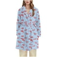 thumbnail image 3 of Kilaqueen Womens Flannel Hooded Robes Soft Warm Cute Printed Women Bathrobe with Pockets for Shower House Loungewear Long Sleeve Sleepwear, 3 of 4