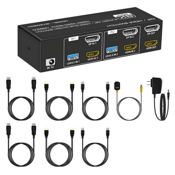 8K 60Hz DP/-Compatible KVM Switch USB 3.0 2 Monitors 2 Computers KVM Switch for Mouse Keyboad Monitor US Plug