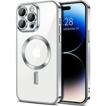 Dteck Magnetic Clear Case for iPhone 15 Pro, Compatible with MagSafe, Full Camera Lens Protection Luxury Plating Slim Soft TPU Shockproof Protective Cover for iPhone 15 Pro,Silver