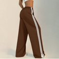 thumbnail image 2 of Women's Solid Color Casual High-Waisted Loose-Fit Athletic Pants with Side Stripes, Sporty and Comfortable Trousers for Exercise and Casual Wear,Coffee,L, 2 of 5