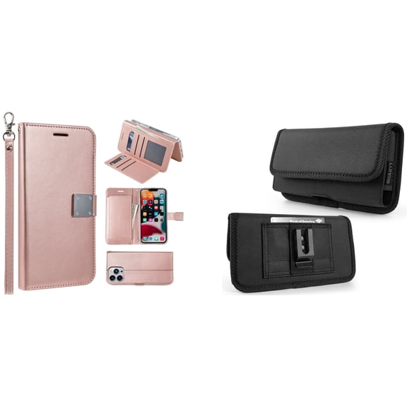 Bemz Pocket Clutch Wallet Case and Belt Holster Pouch for iPhone 14 Pro Max - Rose Gold