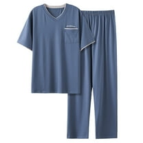 Akafmk Men's Short Sleeve Pajama Sets,Cotton Pajamas for Men Set,Short Sleeve Sleep Tops and Sleepwear Pants 2 Piece Loungewear Set Soft Comfy Nightwear