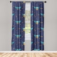 thumbnail image 3 of Ambesonne Celestial Curtains, Moon Star Pattern Bee Art, Pair of 28"x95", Navy Blue and Earth Yellow, 3 of 5