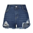 thumbnail image 6 of Clearance RYRJJ Women's Ripped Denim Shorts High Waist Distressed Jean Shorts Casual Rolled Hem Frayed Short Jeans with Pockets(Dark Blue,XL), 6 of 8