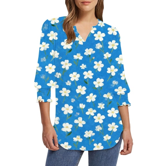 MEICHEN Blouses for Women Casual 3/4 Sleeve Womens Tops V Neck T Shirts with Cuffs Summer Fashion Clothing for Women