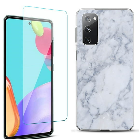 Slim-Fit Protective Phone Case for Samsung Galaxy S20 FE 5G Fan Edition, with Tempered Glass Screen Protector, by OneToughShield ® - Marble / Clouds