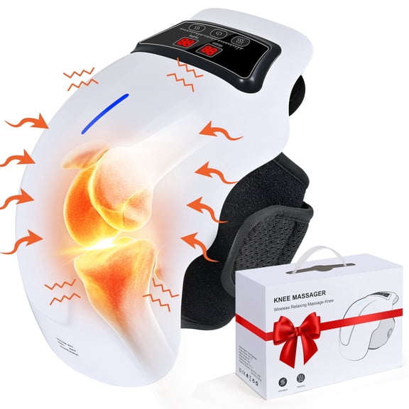 HLTHZONE Pro 4-in-1 Knee Massager with Heat, Vibration, Red Light & Electrode Therapy - Cordless, 9 9 Personalization, LED Screen - Ideal Gift  for Grandma & Grandpa (White)