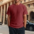 thumbnail image 2 of Men's Summer Short Sleeve Knitted T-Shirt Comfortable Round Neck Ribbed Design Casual Sports Holiday Top Mens Work Shirts Summer Basic Tee Shirts, 2 of 6