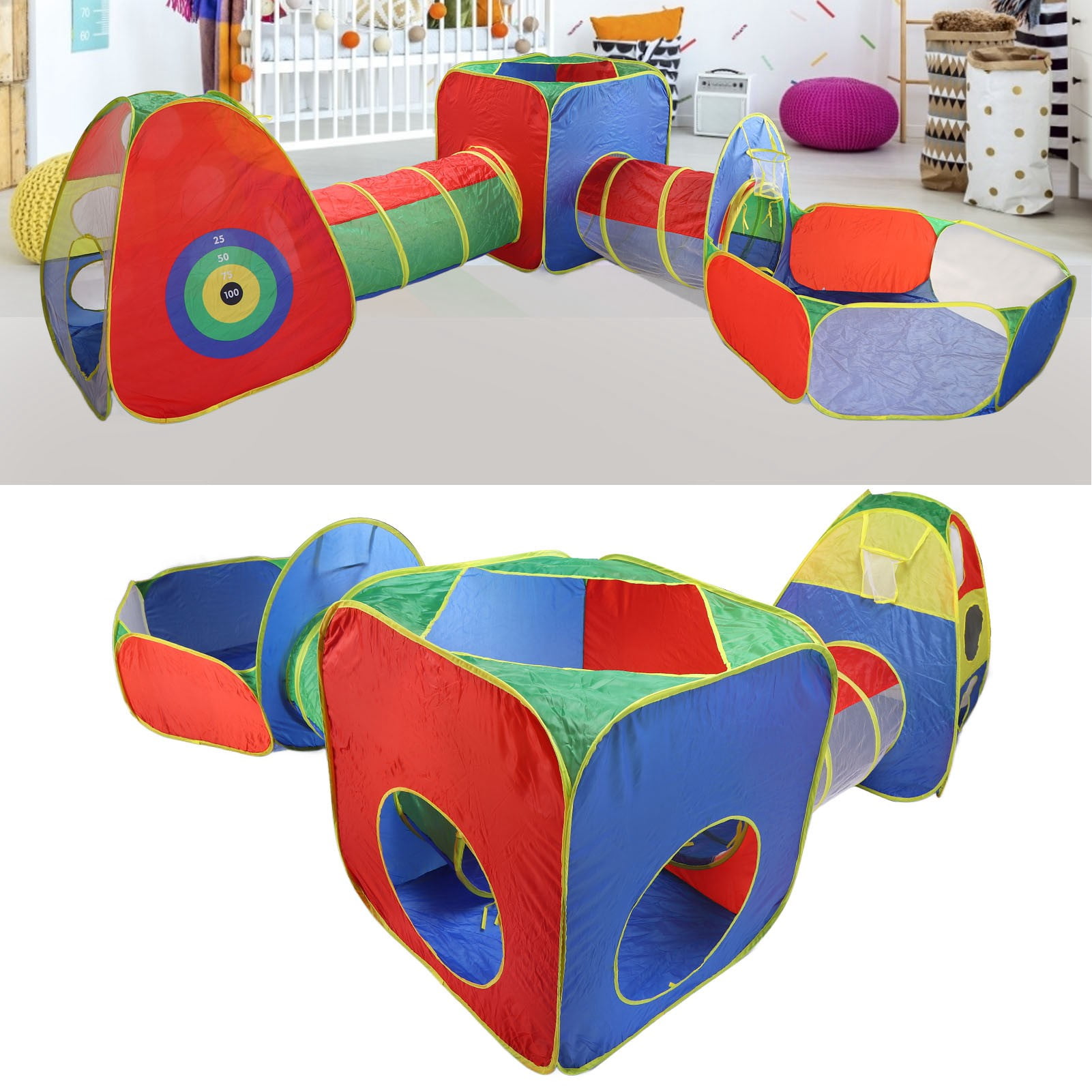 Garosa Kids Tent With Tunnel,5 In Kids Play Tent Set Portable