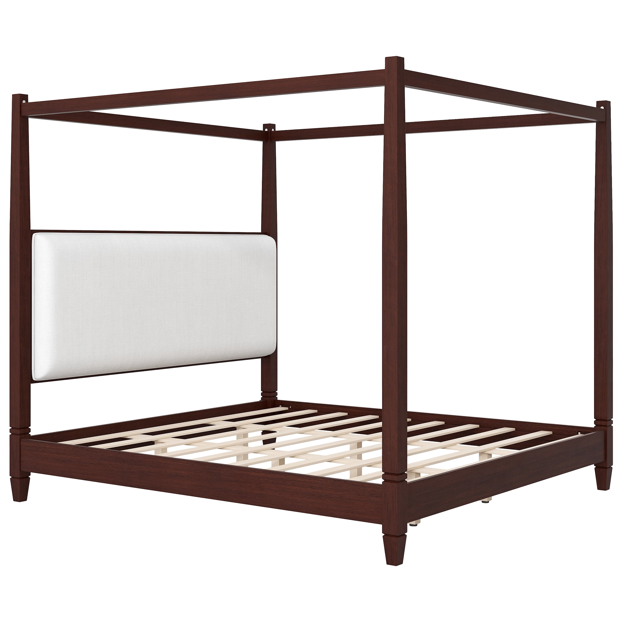 Euroco Wood King Size Canopy Platform Bed with Upholstery Headboard, Espresso